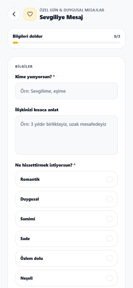 Sevgiliye mesaj formu