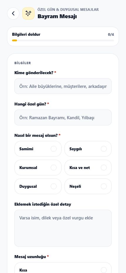 Bayram mesajı formu